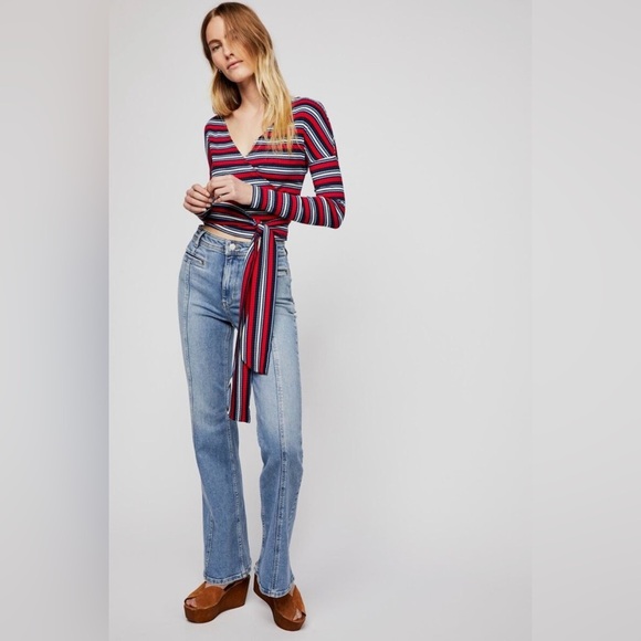 Free People | Always With Me Striped Faux Wrap Top - Picture 1 of 6
